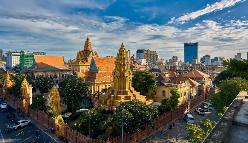 A city with a large building