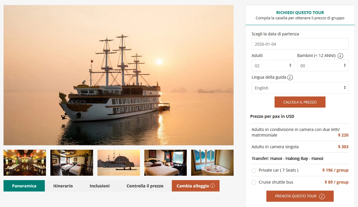 Barca nella baia di Bai Tu Long Vietnam