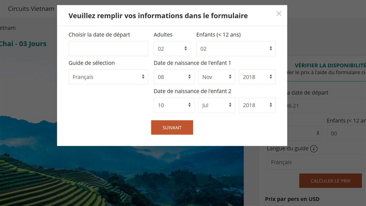 prix voyage organisé au Vietnam
