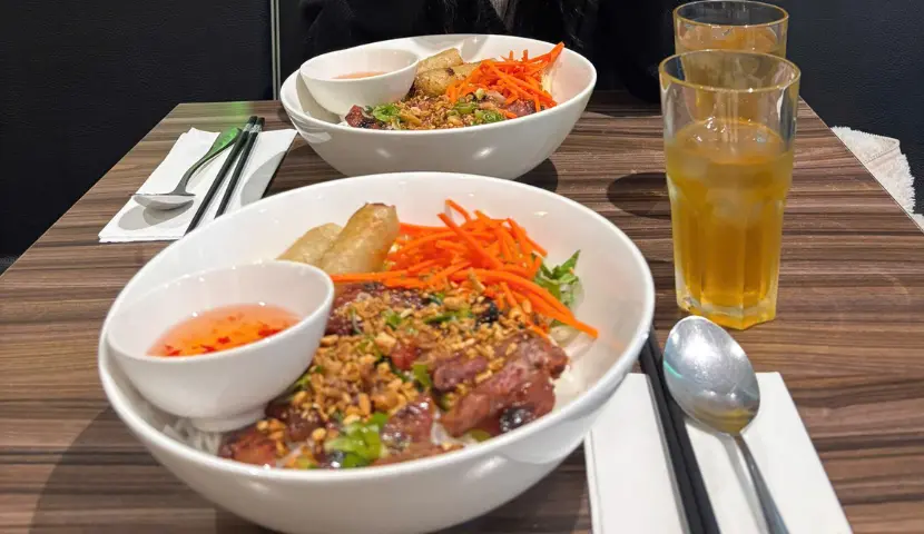 a bowl of bun thit nuong