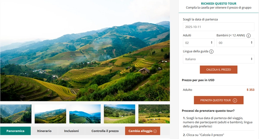 Modifica alloggio pacchetto turistico Vietnam, pacchetto turistico in Vietnam