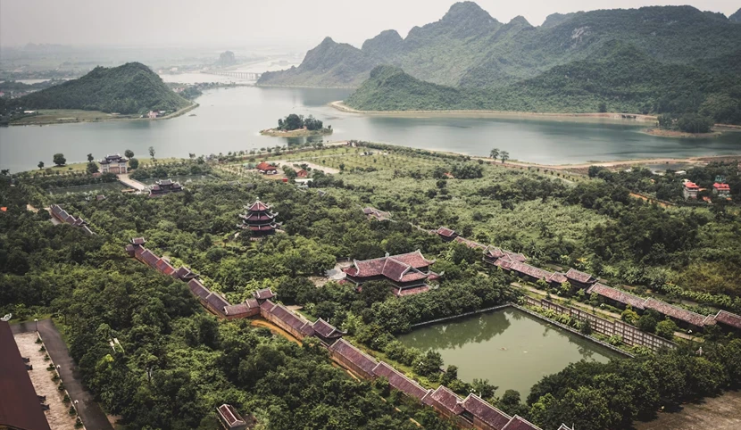 Ninh Binh aerial view photography of brown pagoda temple