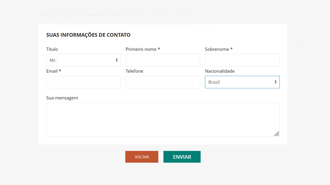 Preencha seus dados de contato cruzeiros Baía de Lan Ha