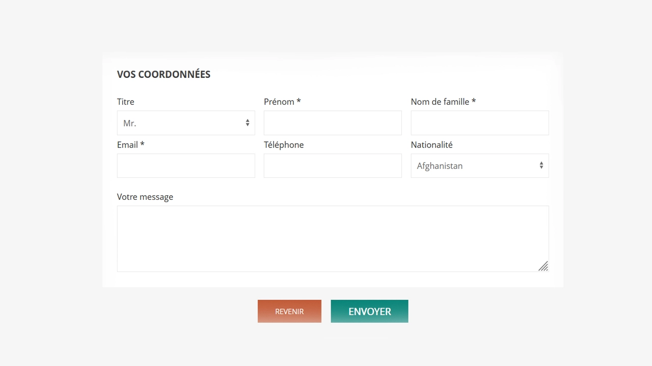 Remplissez vos coordonnées croisière Baie de Lan Ha
